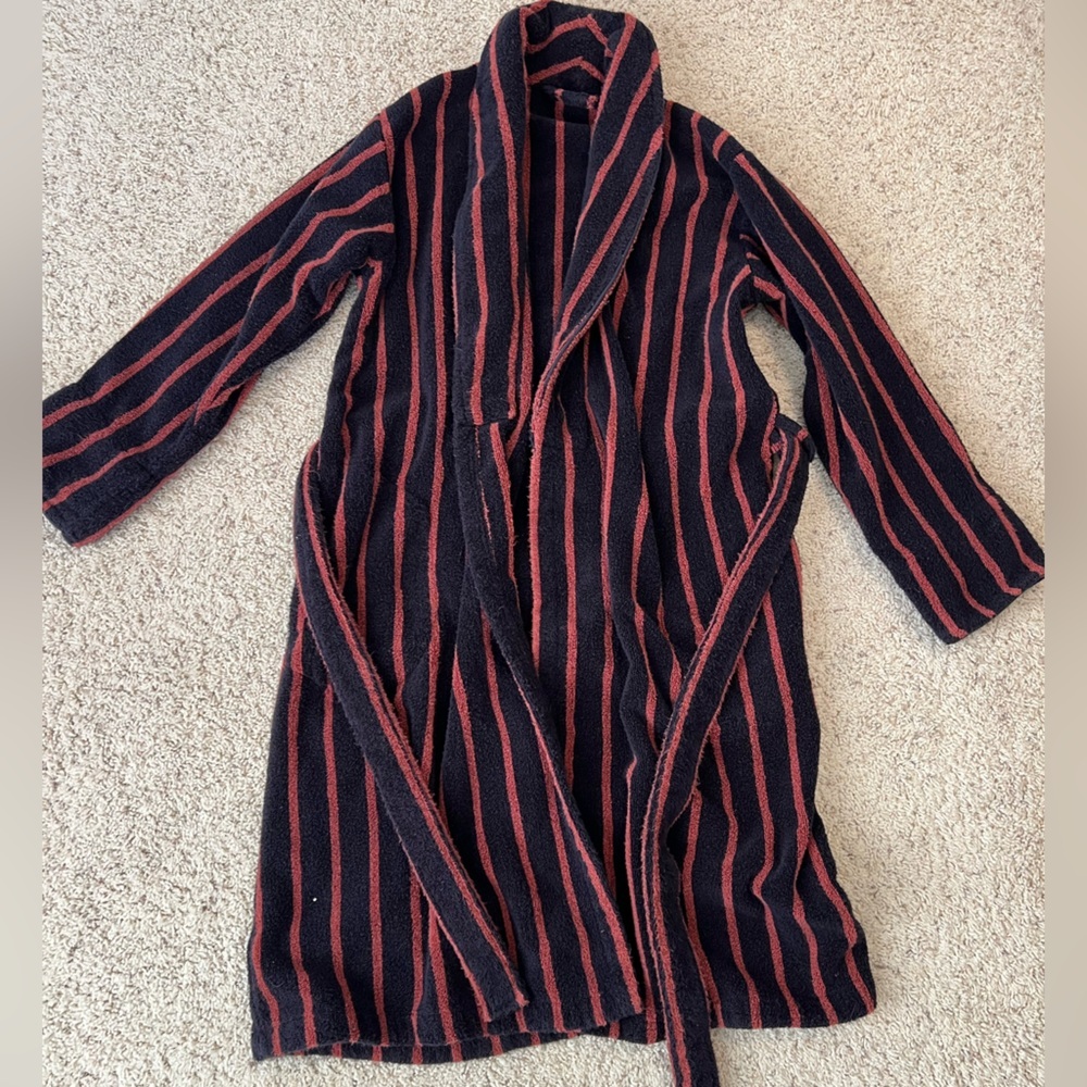 Brooklinen Unisex Super-Plush Robe Turkish Cotton Striped Navy Orange small